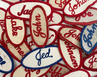 Vintage "J" Names Embroidered Oval Uniform Name Patches - Men's & Women's names - CHOOSE ONE - Industrial Work Shirt - Vintage Supply