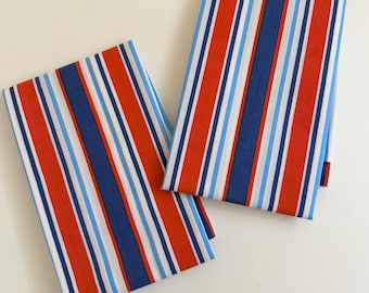 Vintage PAIR of New Old Stock JCPenney Fashion Manor Red White & Blue Striped Standard Size Pillowcases - Original Package - Americana Decor