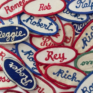 Vintage &quot;R&quot; Names Embroidered Oval Uniform Name Patches - Men&#39;s & Women&#39;s names - CHOOSE ONE - Industrial Work Shirt - Vintage Supply