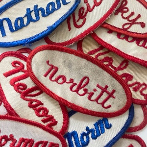 Vintage &quot;N&quot; Names Embroidered Oval Uniform Name Patches - Men&#39;s & Women&#39;s names - CHOOSE ONE - Industrial Work Shirt - Vintage Supply