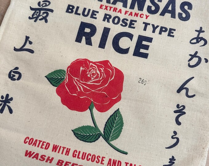 Great Vintage Rice Cloth Sack Bag - Arkansas Blue Rose Rice - Extra ...