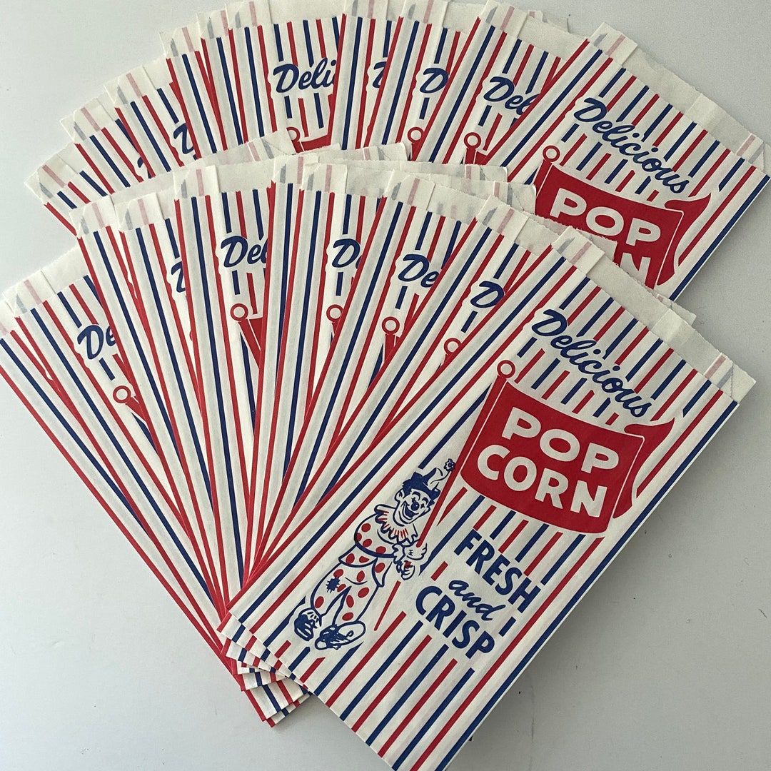 Lot of 20 Vintage Popcorn Bags New Old Stock Great Graphics Red White & Blue Stripes Etsy
