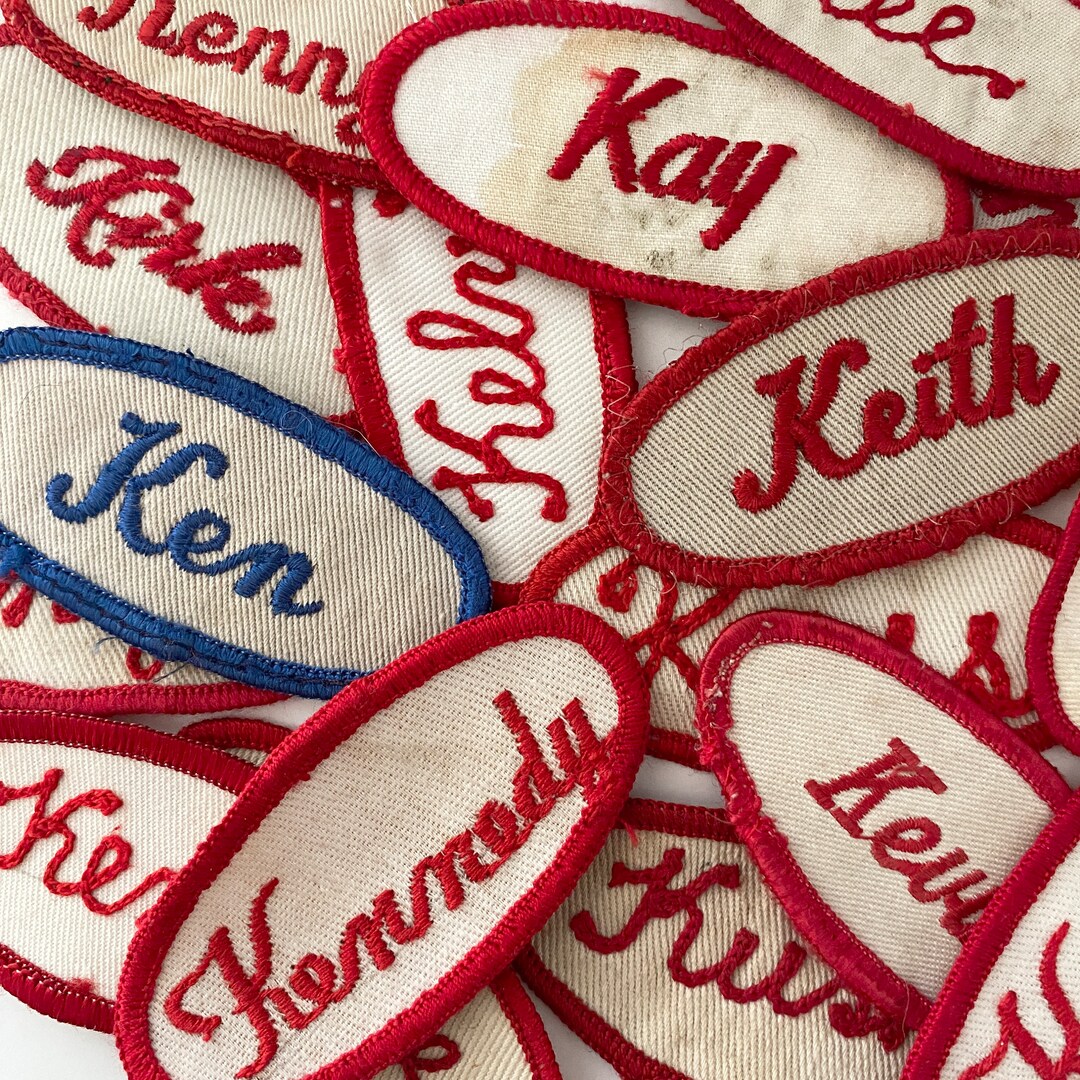 Vintage k Names Embroidered Oval Uniform Name Patches Men's & Women's Names CHOOSE ONE