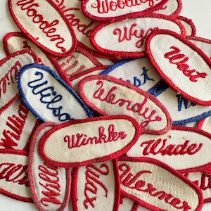 Vintage &quot;W&quot; Names Embroidered Oval Uniform Name Patches - Men&#39;s & Women&#39;s names - CHOOSE ONE - Industrial Work Shirt - Vintage Supply