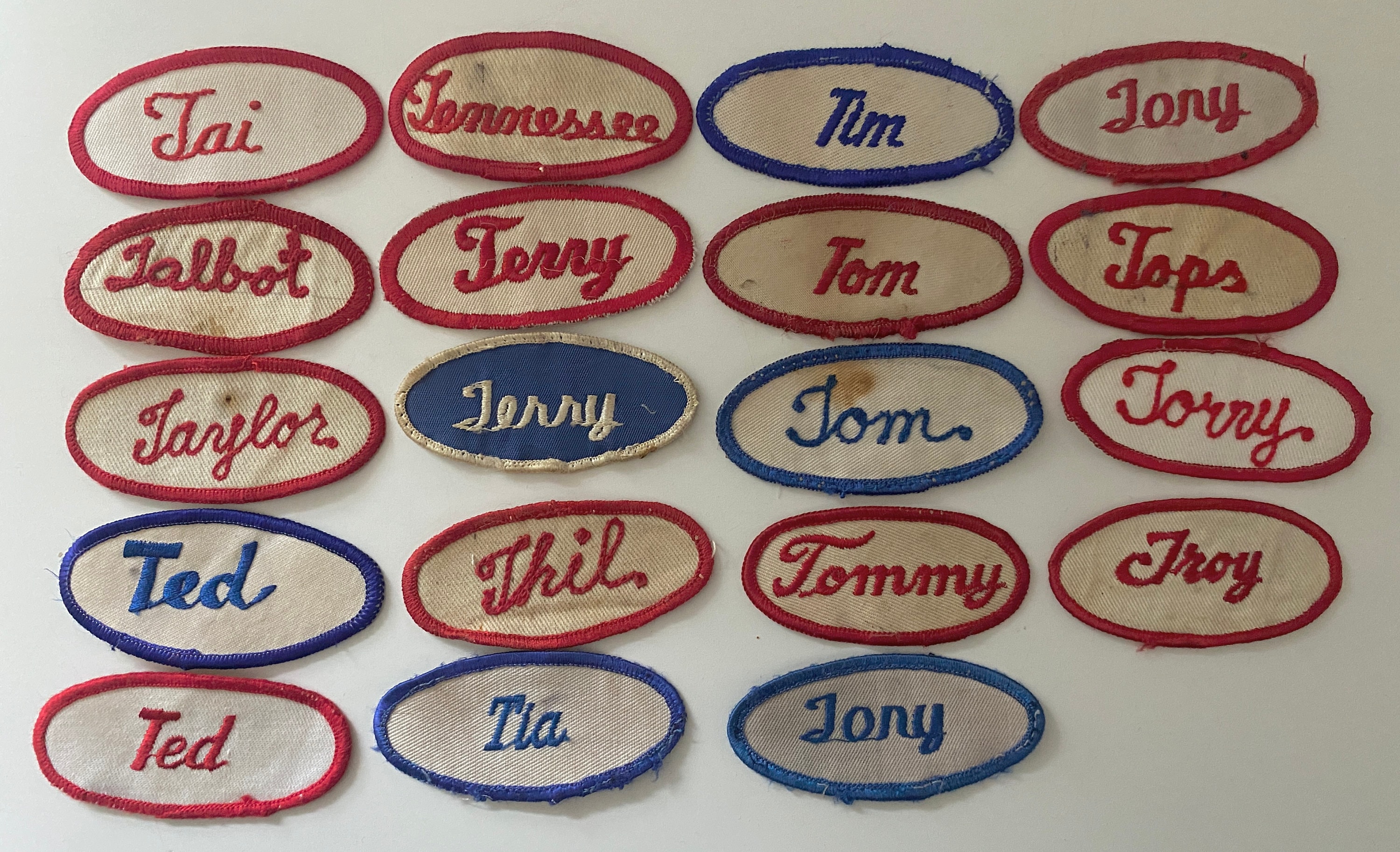 Vintage v Names Embroidered Oval Uniform Name Patches Men's