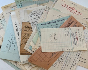 Wonderful Lot of 100 Vintage Old Paper Store Receipts from the 1910's thru 1940's - Lovely Handwriting - Junk Journals - Crafting - Ephemera