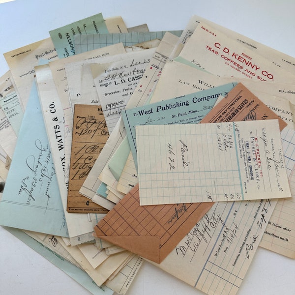 Wonderful Lot of 100 Vintage Old Paper Store Receipts from the 1910's thru 1940's - Lovely Handwriting - Junk Journals - Crafting - Ephemera