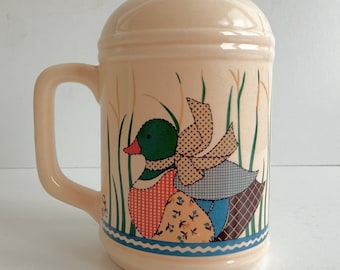 1980s Vintage Patchwork Duck Shaker CSC Cottagecore Farmhouse Country Bird Duck Swimming in Reeds Cattails - Grannycore - Japan