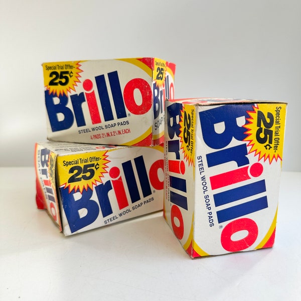 Vintage 70’s BRILLO Steel Wool Soap Pads in Cardboard Box - Iconic Design  - Andy Warhol - New Old Stock - Vintage Kitchen Laundry Decor