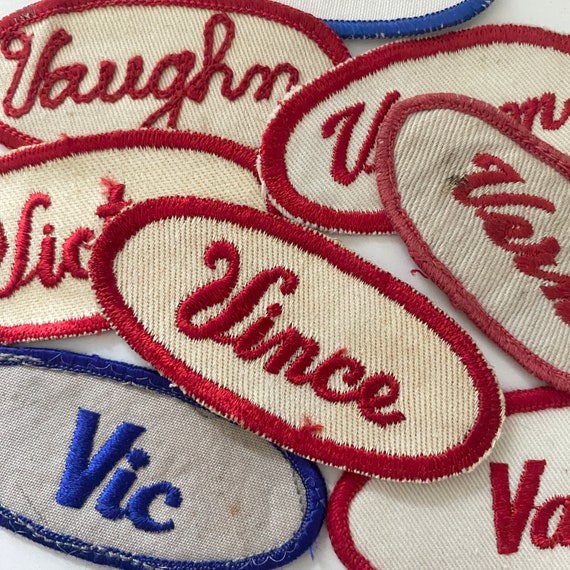 Vintage v Names Embroidered Oval Uniform Name Patches Men's