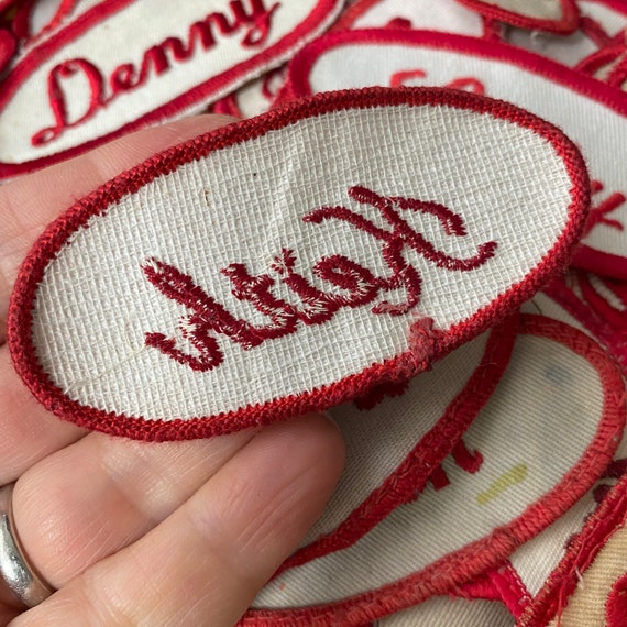 RESTOCKED Bulk Vintage Red Embroidered Oval Uniform Name Patches 25 or 50  Random Names Men's Names Industrial Work Shirt Vtg Supply 