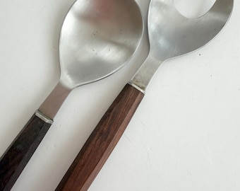 Vintage 60's PAIR of Stainless Steel Serving Utensils with Teak Wood Handles - Japan - Mid Century - Danish Modern - Vintage Kitchen