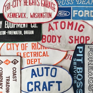 NEW BUNCH! Vintage XLarge Embroidered Chainstich Uniform Company Name Patches - CHOOSE One - Work Shirt - Auto Repair Painting Coveralls