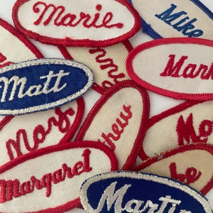 Vintage &quot;M&quot; Names Embroidered Oval Uniform Name Patches - Men&#39;s & Women&#39;s names - CHOOSE ONE - Industrial Work Shirt - Vintage Supply