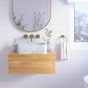 Floating bathroom vanity with drawer / oak, walnut