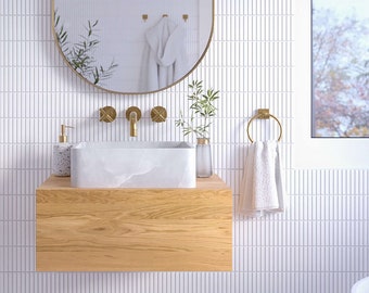 Floating bathroom vanity with drawer / oak, walnut