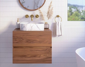 Floating bathroom vanity with 2 drawers / walnut, oak