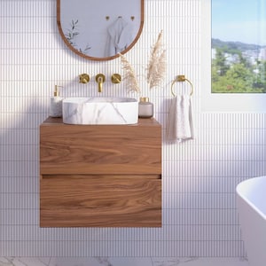Floating bathroom vanity with 2 drawers / walnut, oak