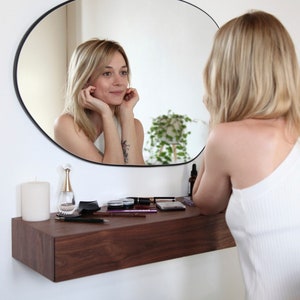 Minimalist floating dressing table / floating vanity - made of American walnut