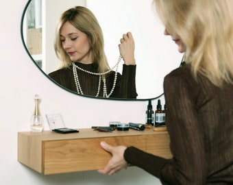 Minimalist floating dressing table / floating vanity - made of solid oak