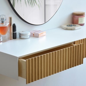 Minimalist fluted dressing table / fluted console table with oak drawers