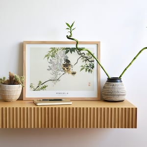 Fluted console table with drawers, made of oak, floating design