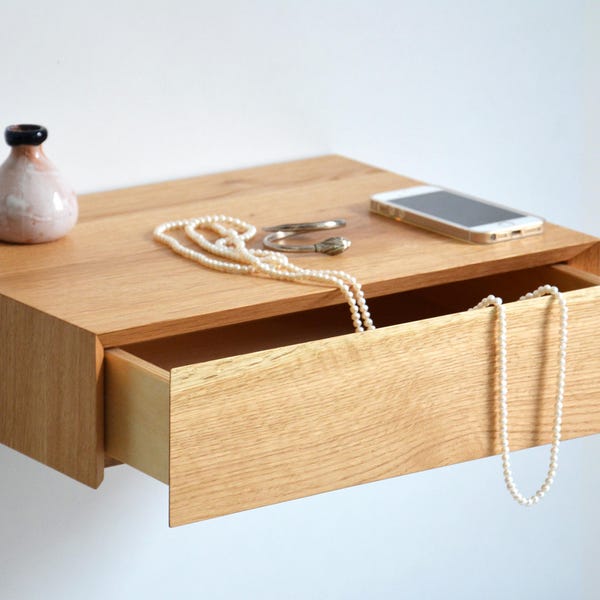 Minimalistischer schwebender Nachttisch mit Schublade aus Eiche | verschiedene Größen | einfach oder doppelt