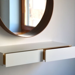 Minimalist white floating dressing table / vanity shelf