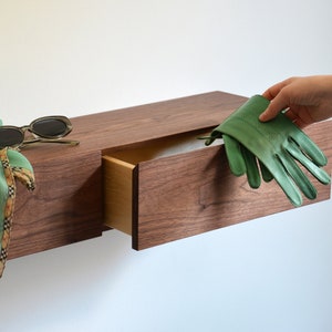 Floating Entryway Shelf Narrow Entryway Table With Hidden Drawers Made of Walnut Etsy