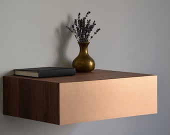 Minimalist walnut floating nightstand with COPPER drawer | various sizes | single or double