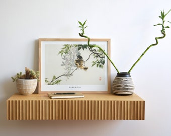 Fluted console table with drawers, made of oak, floating design