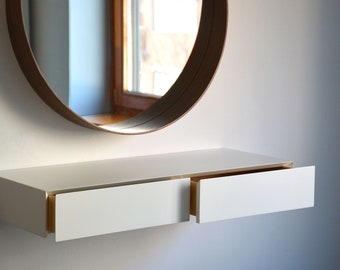 Minimalist white floating dressing table / vanity shelf