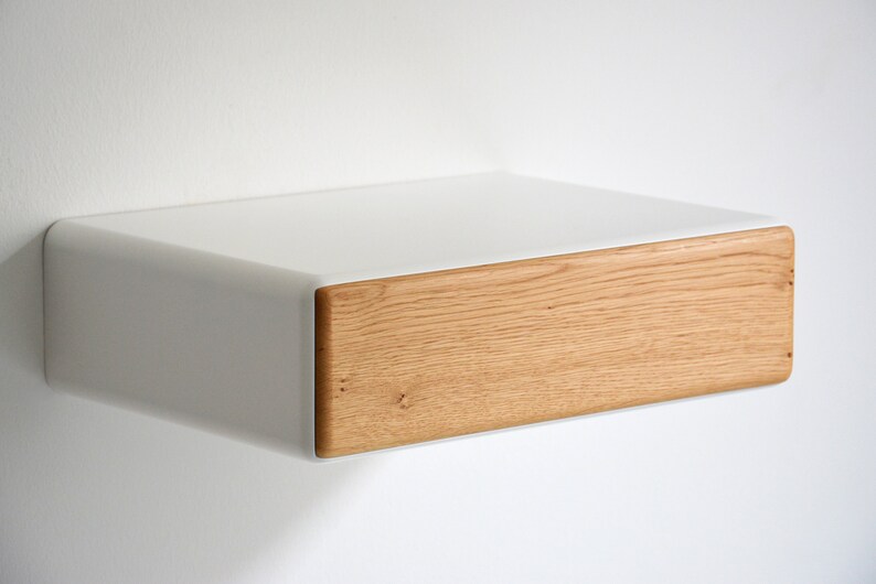 Round Floating Nightstand With Oak Drawer Various Sizes Etsy