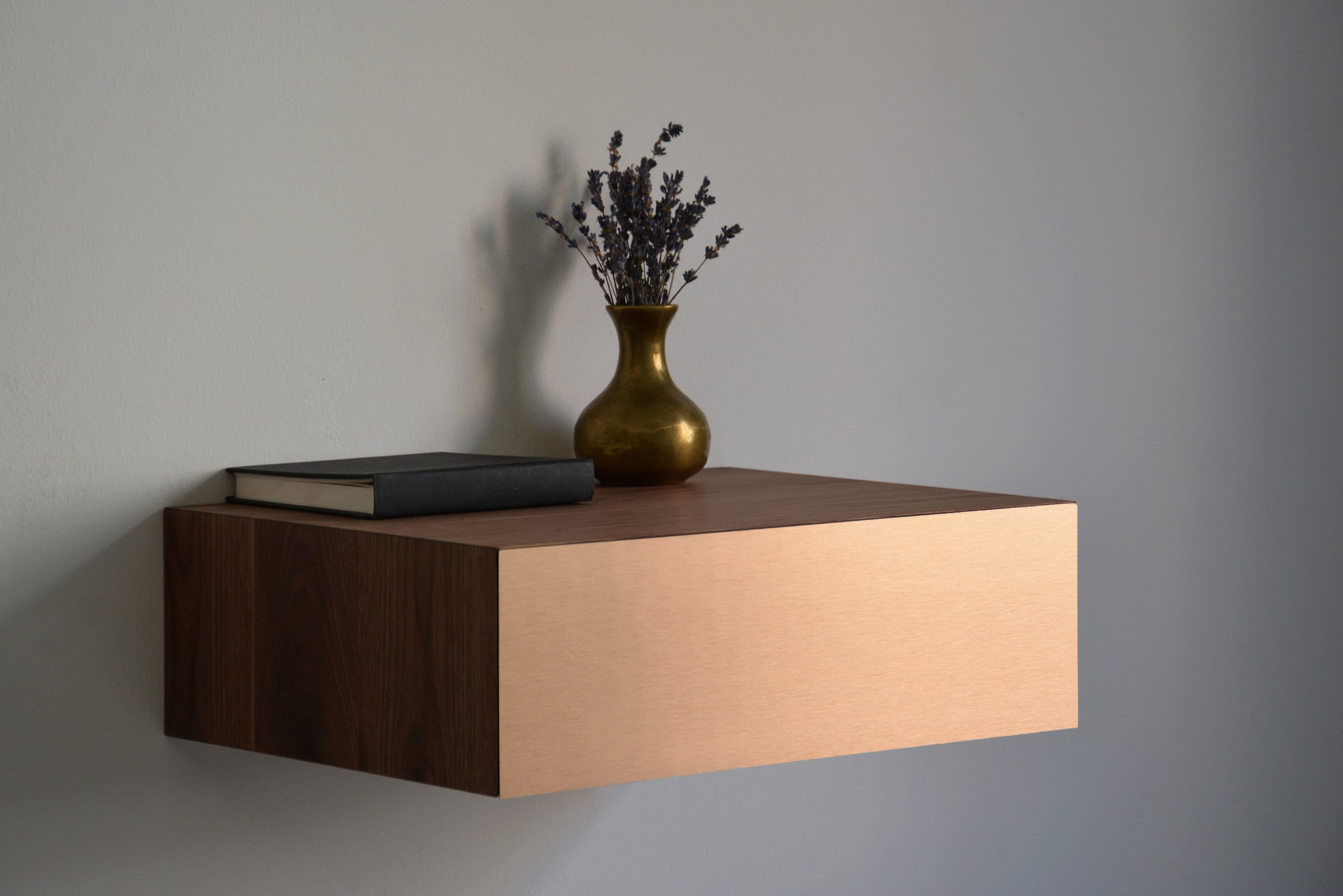 Minimalist Walnut Floating Nightstand With COPPER Drawer Etsy UK