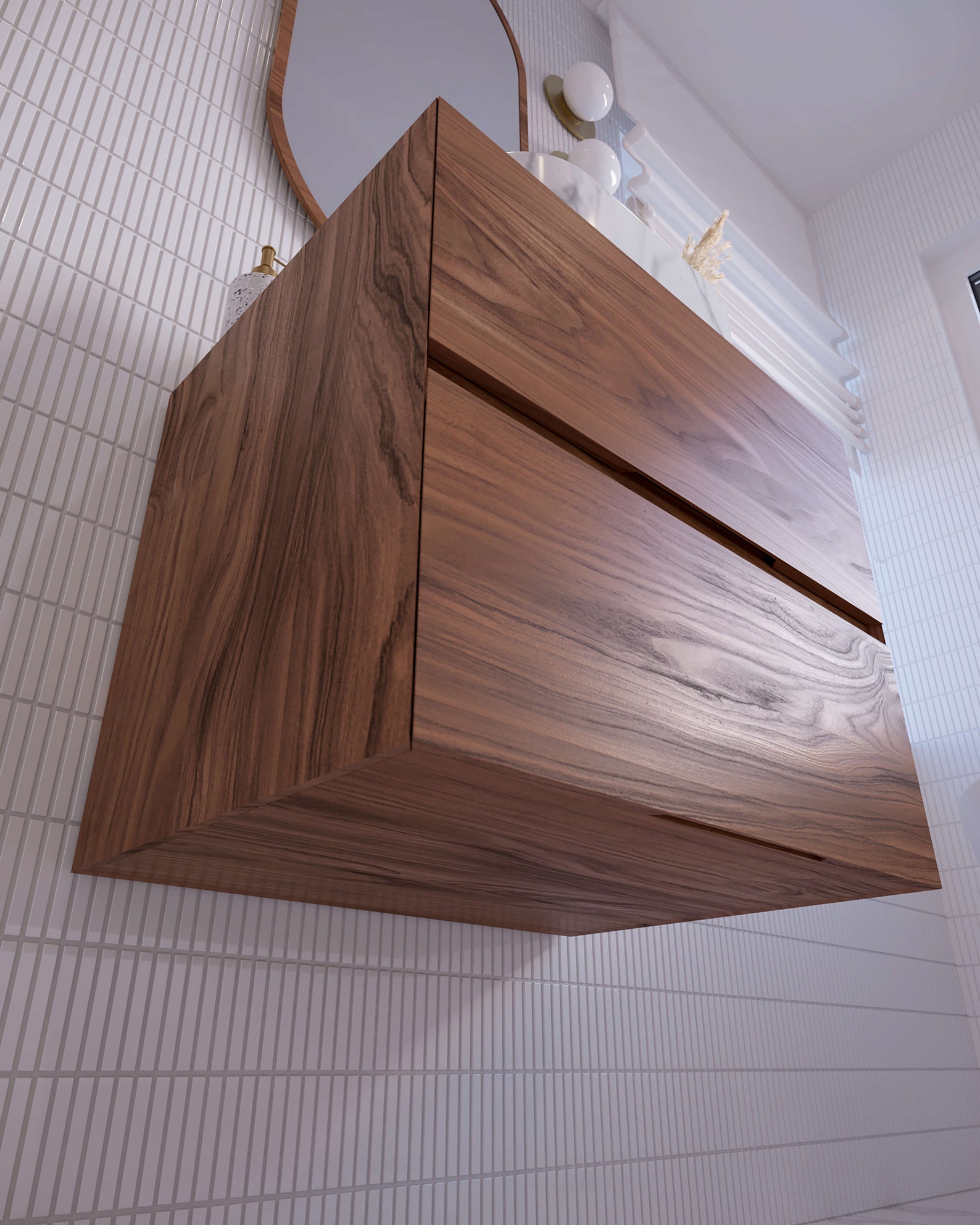 Floating Bathroom Vanity With 2 Drawers / Walnut Oak Etsy