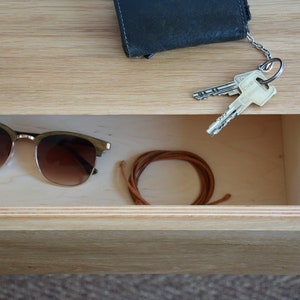 Floating entryway shelf with hidden drawers / narrow entryway table made of solid oak image 6