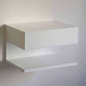 White floating nightstand with drawer and an extra shelf image 2