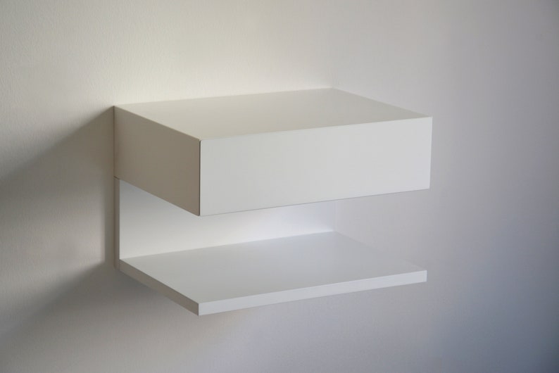 White Floating Nightstand With Drawer and an Extra Shelf Etsy