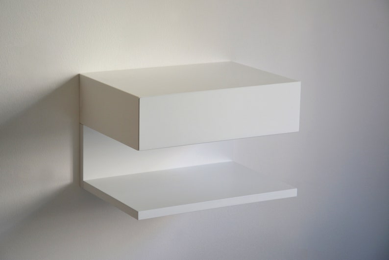 White floating nightstand with drawer and an extra shelf image 2