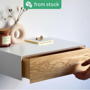 Minimalist floating nightstand with oak drawer | medium size | 2 pcs. (pair)