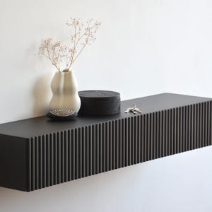 Black oak entryway shelf with FLUTED drawers / narrow entryway table