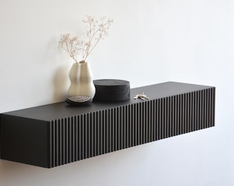 Estantería de entrada de roble negro con cajones estriados / mesa de entrada estrecha