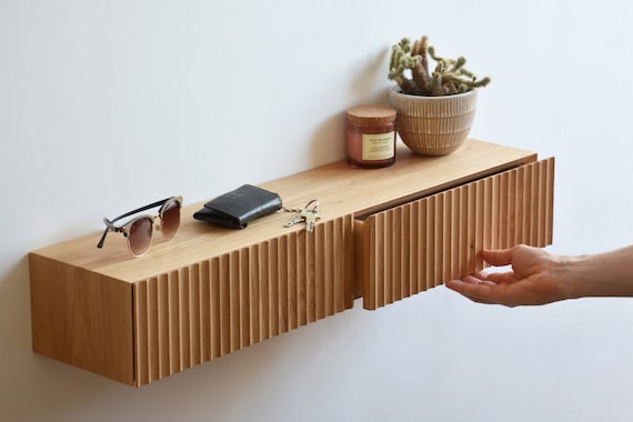Fluted Entryway Shelf With Drawers Made of Oak Etsy
