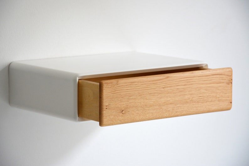 Round Floating Nightstand With Oak Drawer Various Sizes Etsy