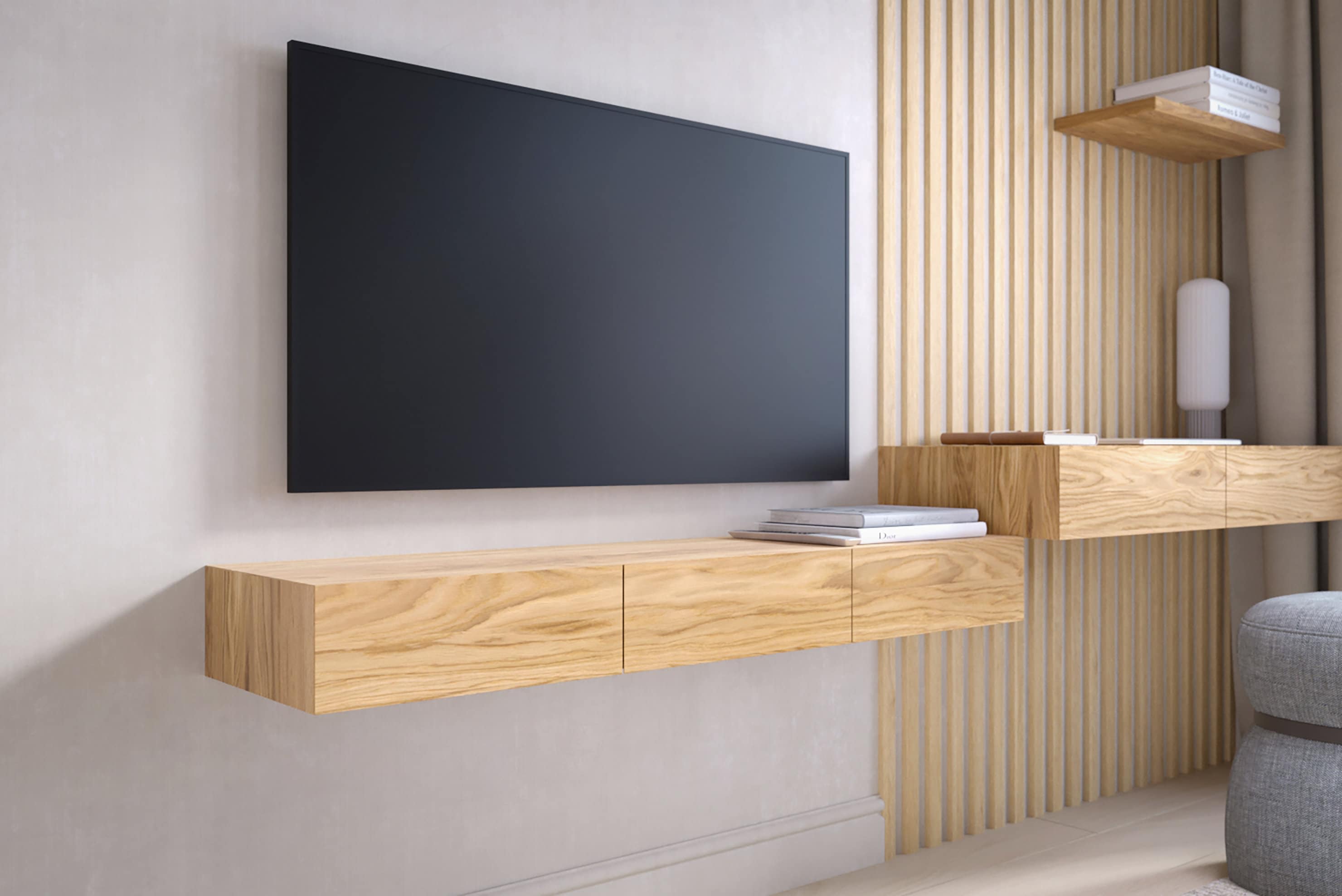 Floating oak tv shelf discount