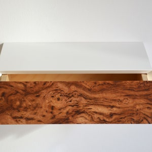 Minimalist floating nightstand with BURL drawer / walnut burl / chestnut burl / oak burl