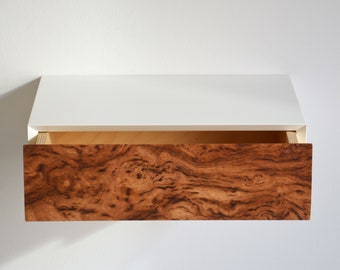 Minimalist floating nightstand with BURL drawer / walnut burl / chestnut burl / oak burl