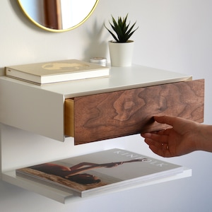 Floating nightstand with WALNUT drawer and extra shelf