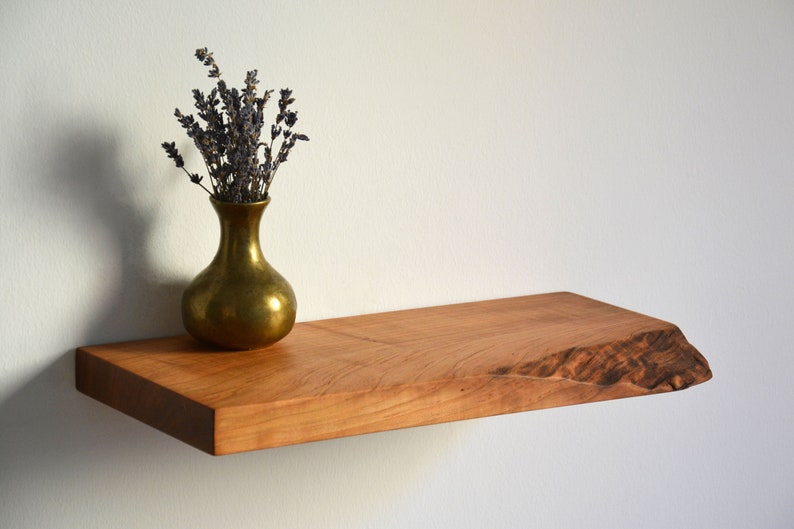 Cherry live edge floating shelf / floating bedside shelf / Etsy