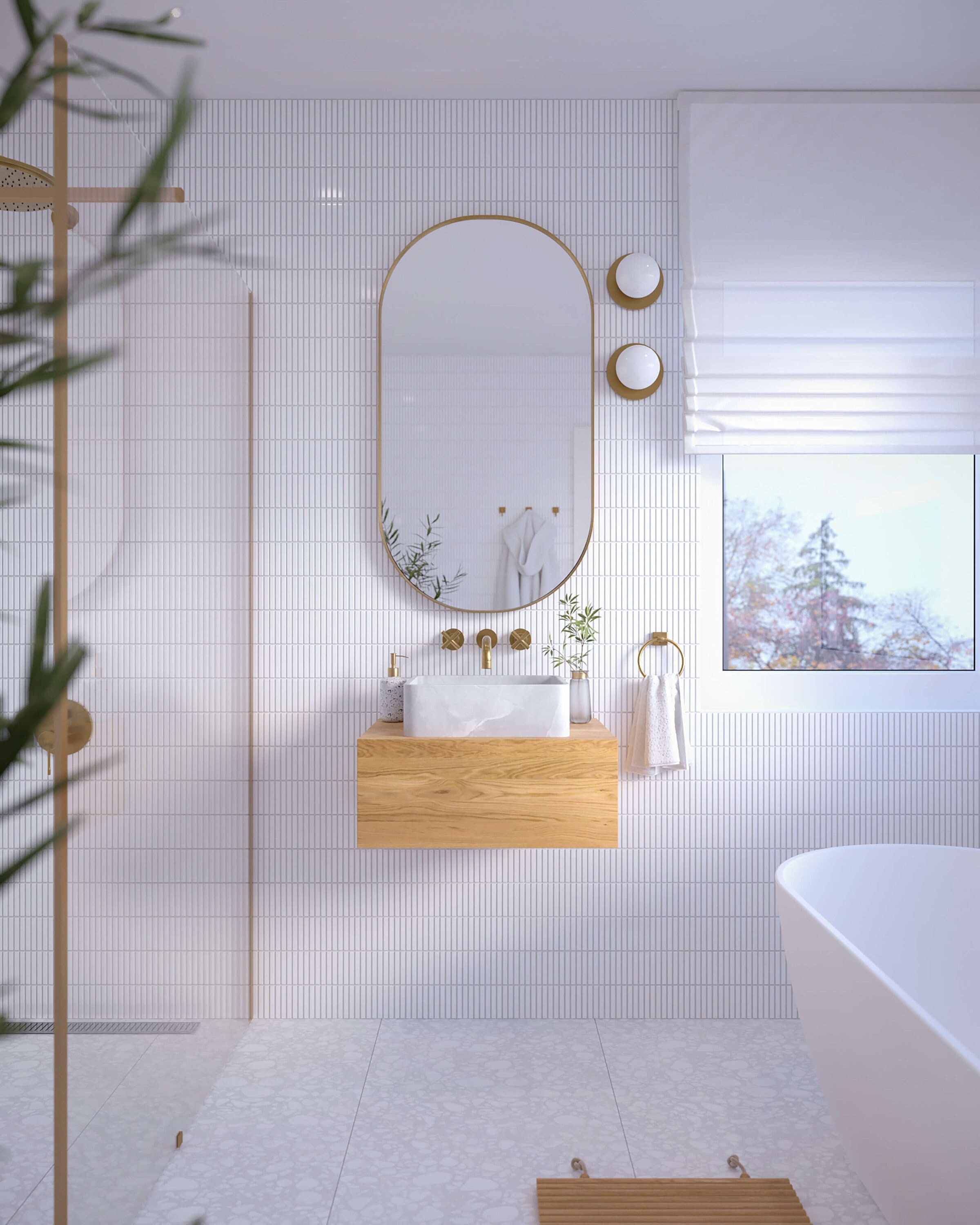 Floating bathroom vanity with drawer / oak, walnut